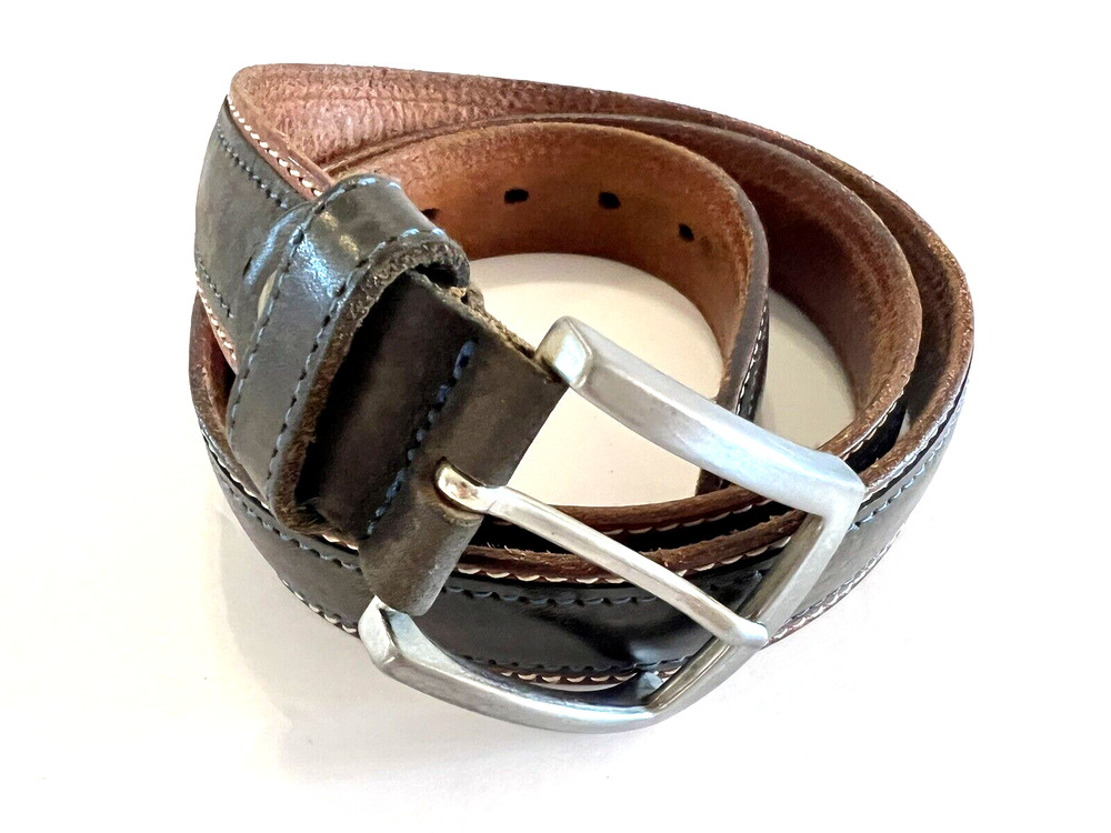 Vintage Cavalieri Men's Genuine Leather M/I Italy Brown Belt w/ Blue Stitching
